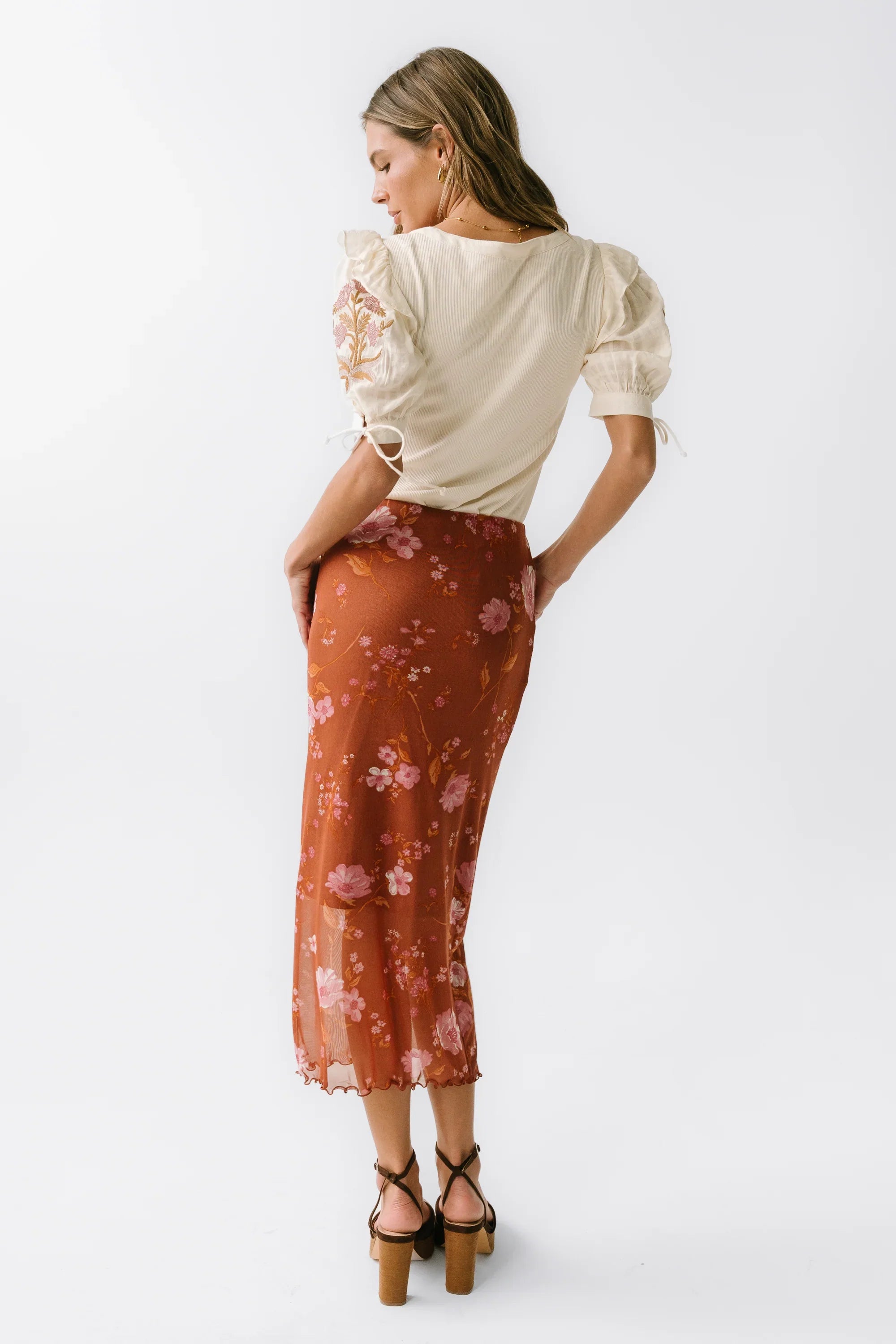 Carly Mesh Midi Skirt in Rust FINAL SALE
