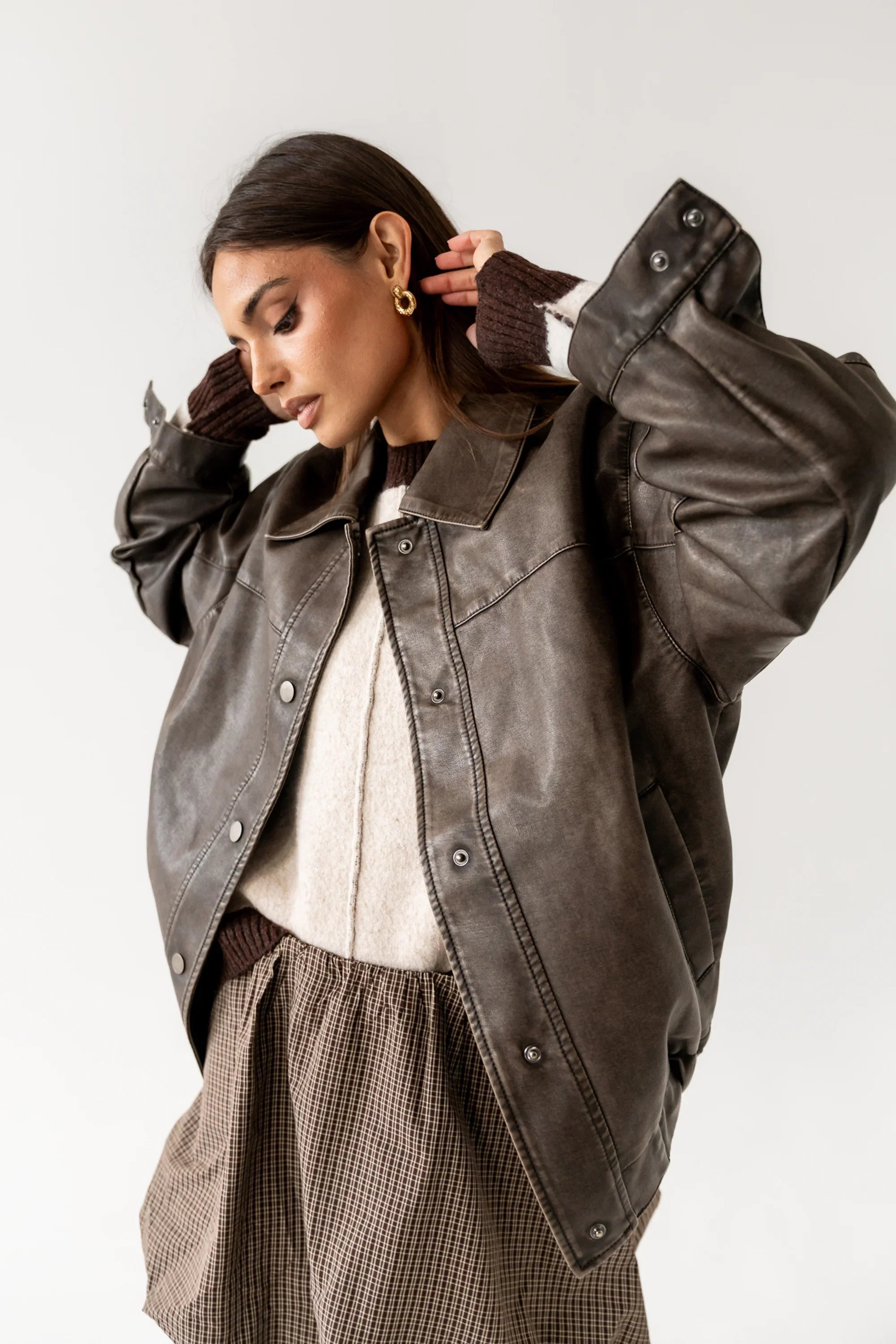 Brecken Vegan Leather Jacket in Brown FINAL SALE