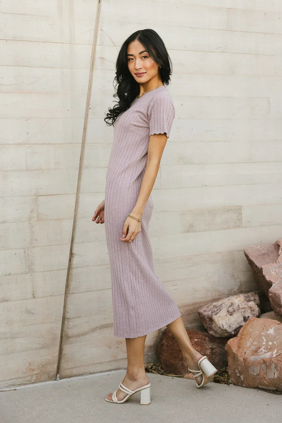 Emmie Ribbed Midi Dress in Lavender FINAL SALE