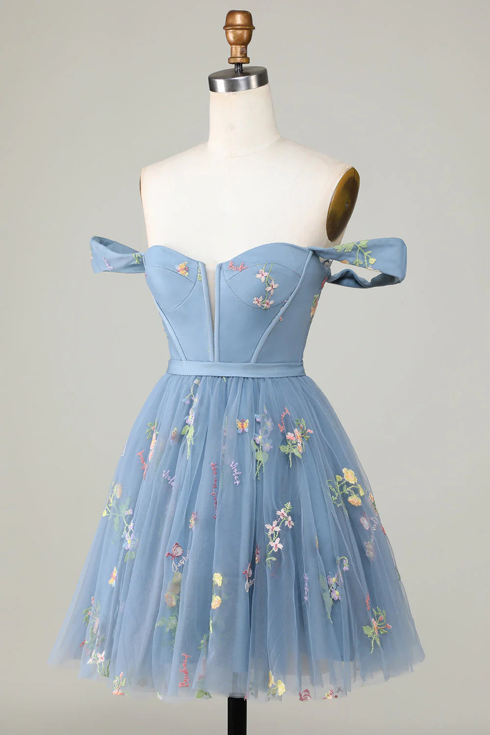 Cute Grey Blue A Line Sweetheart Convertible Short Homecoming Dress with Embroidery