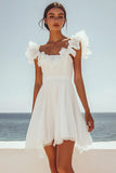 White A Line Graduation Dress with Ruffles