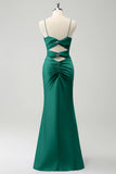 Dark Green Mermaid Front Criss Cross Ruched Long Bridesmaid Dress