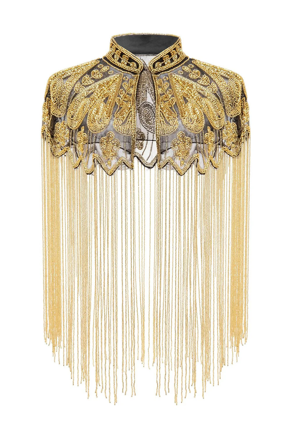 Fringed Sparkly Black Golden 1920s Cape with Beading