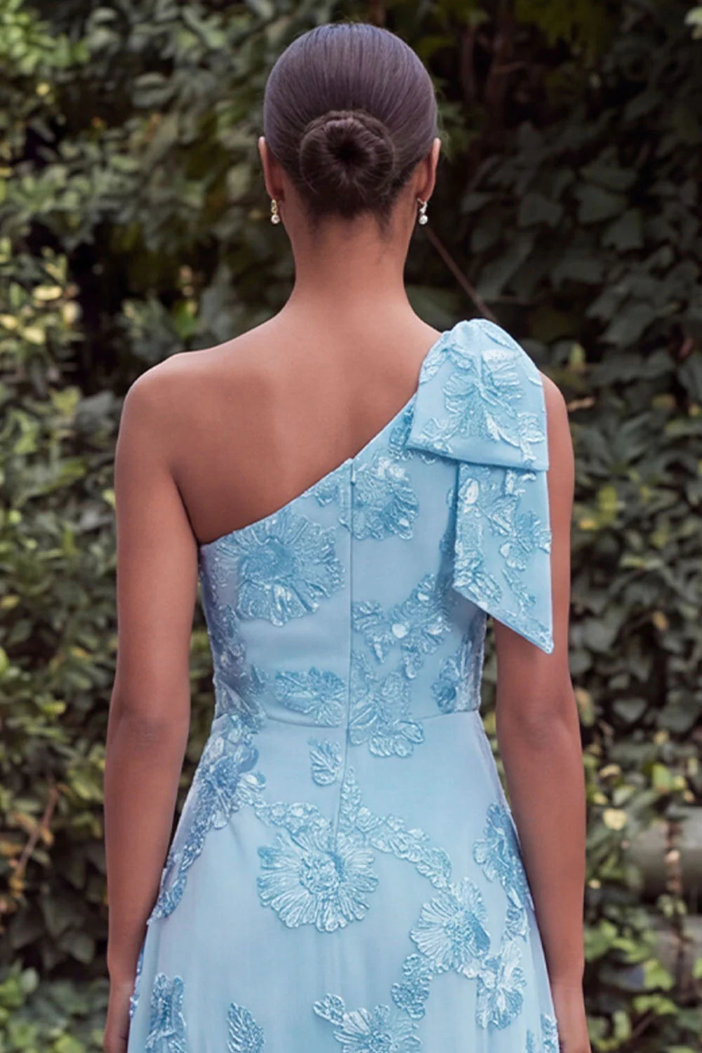 Daffodil A Line Floral Embroidery One Shoulder Wedding Guest Dress with Slit