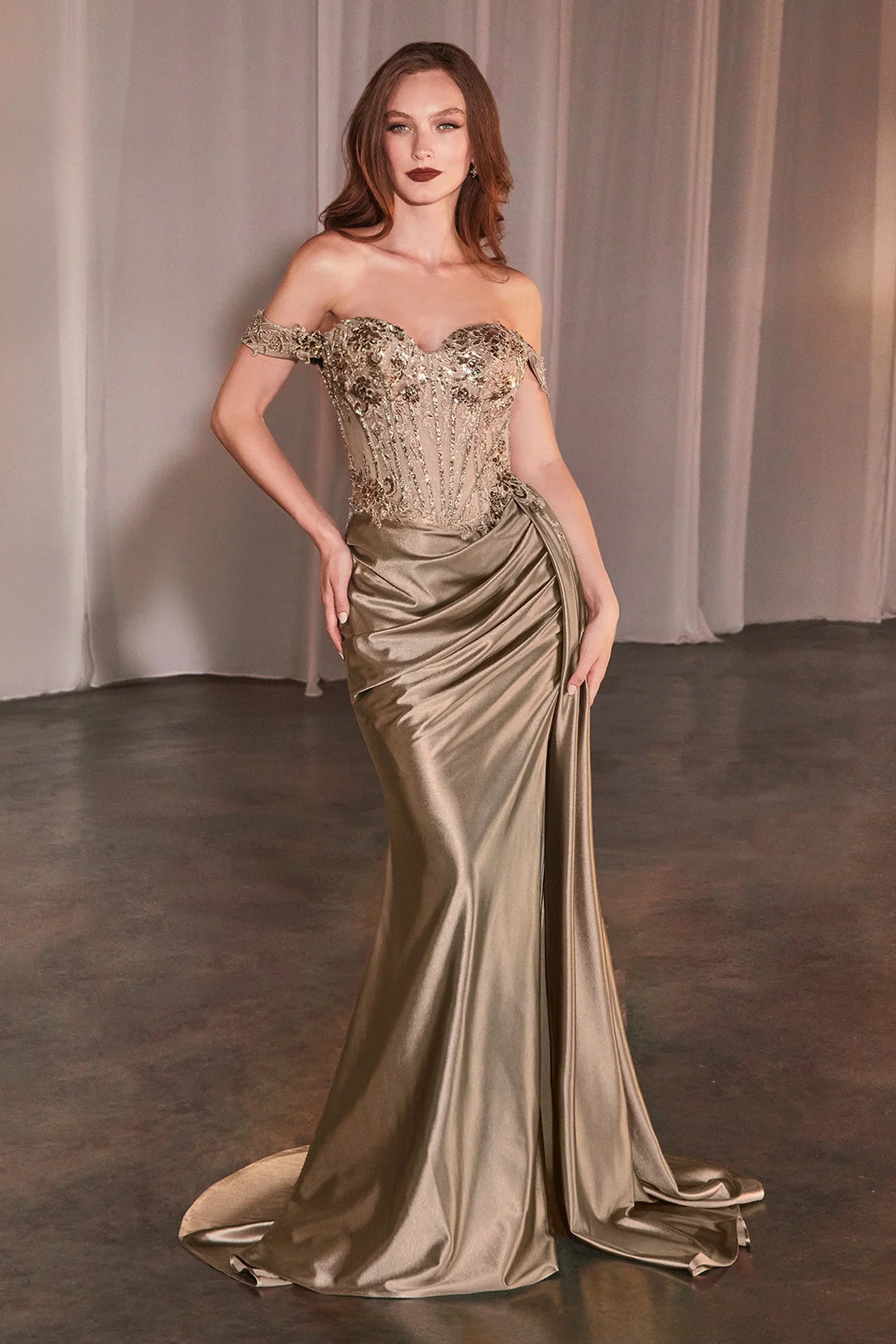 Hailee Gown Off The Shoulder Lace Satin Fitted Gown