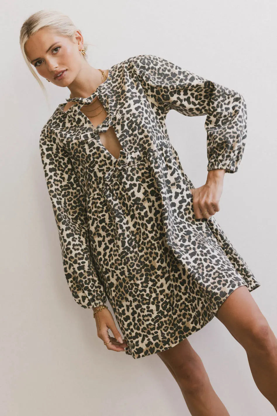 Tyler Peplum Mini Dress in Leopard FINAL SALE