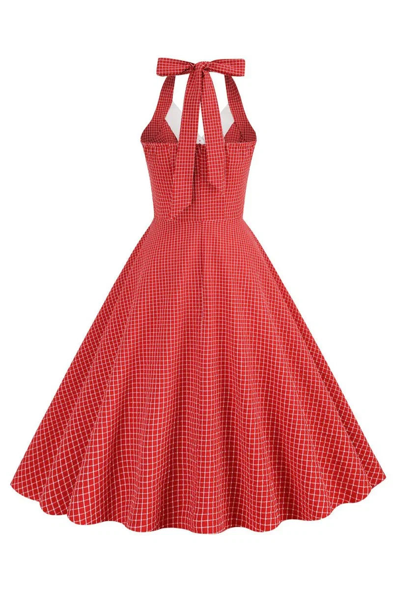 Retro Style Halter Neck Green 1950s Dress with Button