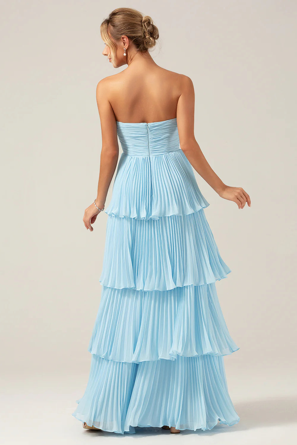 Dusty Sage A Line Sweetheart Tiered Chiffon Floor Length Dress
