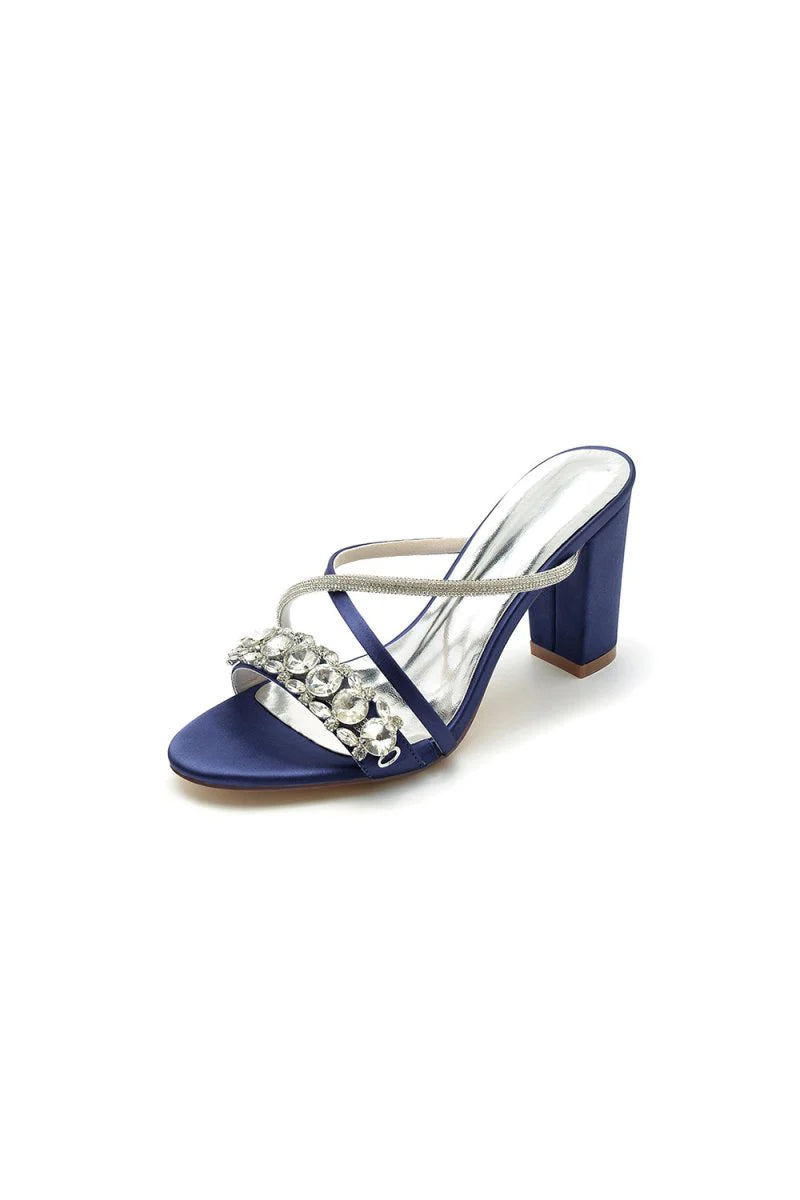 Silver Satin High Heels with Crystal and Metal Embellishments