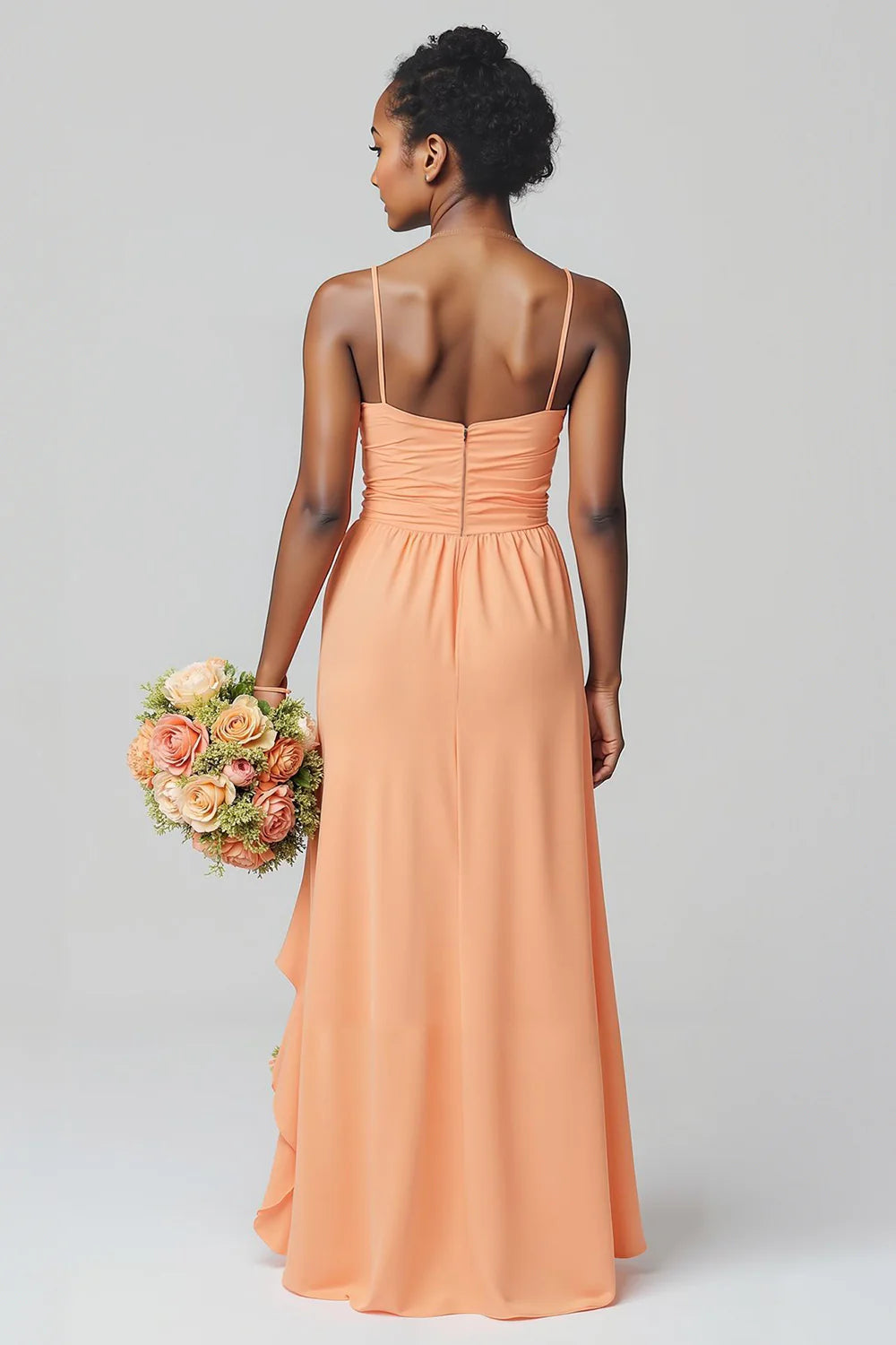 Sunset Sheath Spaghetti Straps Long Junior Bridesmaid Dress with Ruffles