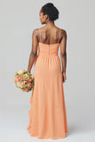 Sunset Sheath Spaghetti Straps Long Junior Bridesmaid Dress with Ruffles