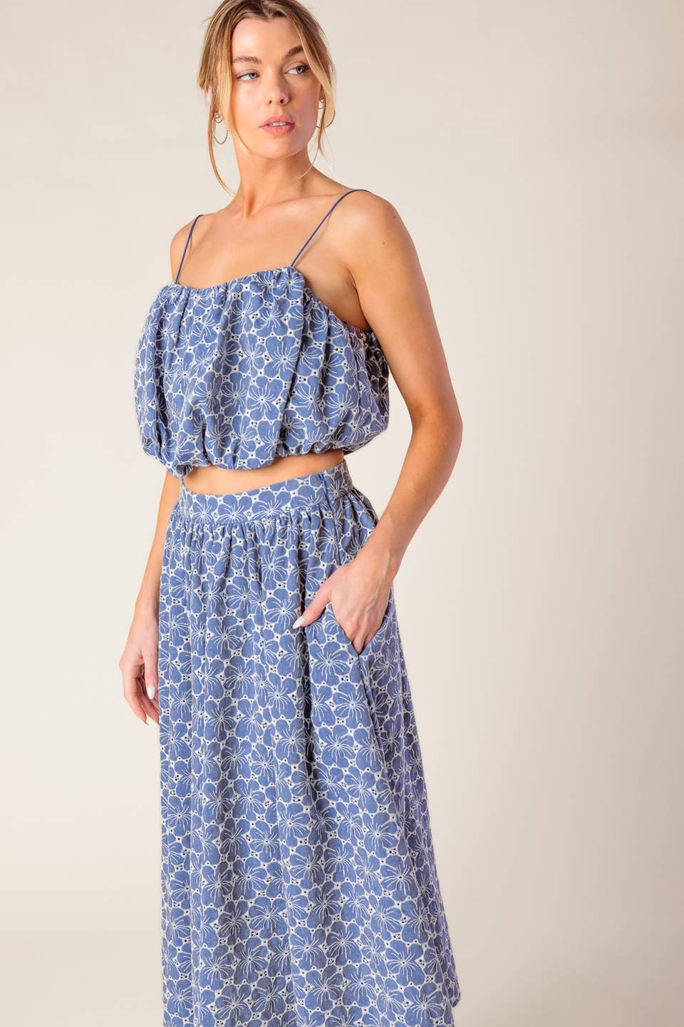 THE BEAUTY OF NOW TOP SKIRT SET CHAMBRAY
