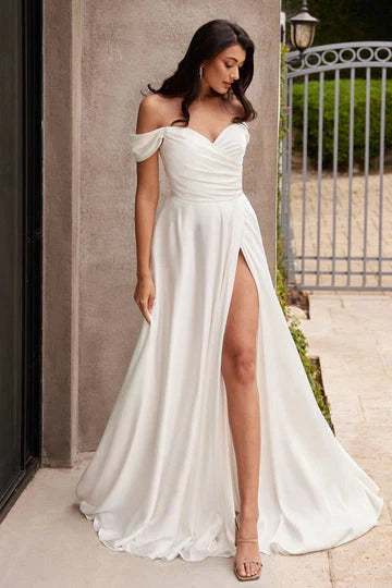 JILLIAN GOWN OFF WHITE A LINE SOFT SATIN OFF THE SHOULDER DRESS