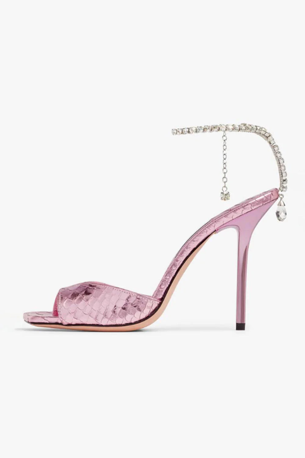 Emerald Croc Embossed Stiletto Heels with Crystal Ankle Strap