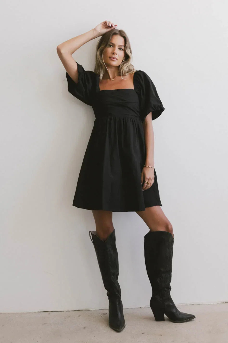 Dinah Pleated Mini Dress in Black FINAL SALE