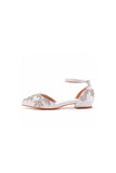 White Satin Rhinestone Flowers Pointed Toe Ankle Strap Chunky Heels