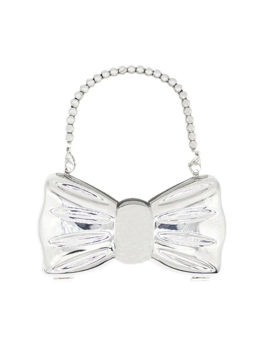 Womens Silver Bow Clutch Mini Evening Bags