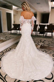 White Floral Lace Sweetheart Mermaid Wedding Dress with Detachable Sleeves