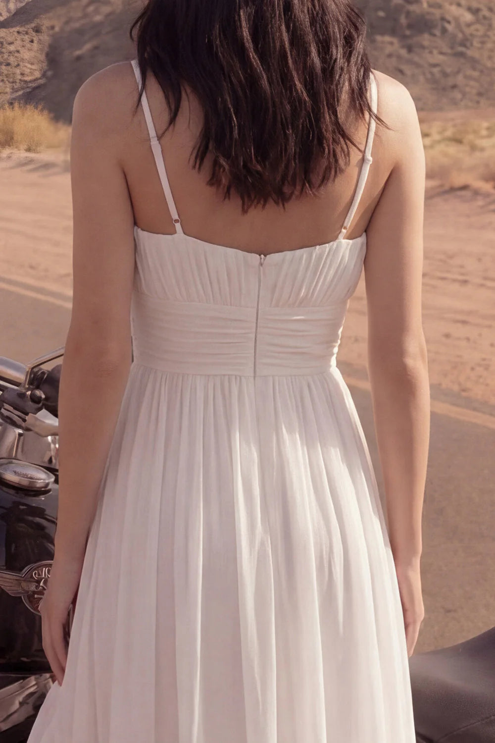High Low Ruffled A Line Ruched Ivory Wedding Dress