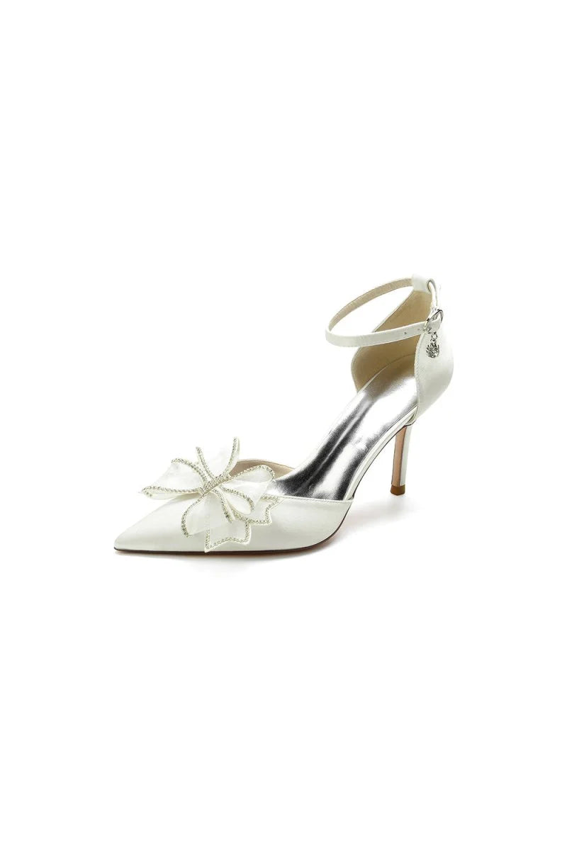 Pointed Toe Bow Stiletto Ankle Strap High Heels