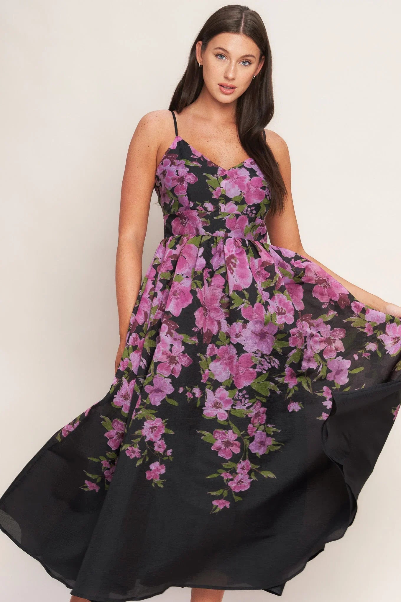 NIGHTFALL BLOSSOM BLACK MIDI DRESS