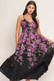 NIGHTFALL BLOSSOM BLACK MIDI DRESS
