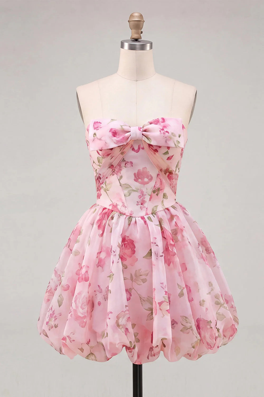 Yellow A Line Strapless Floral Homecoming Dress with Lace up Back