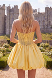Strapless A Line Corset Yellow Homecoming Dress with Pearls