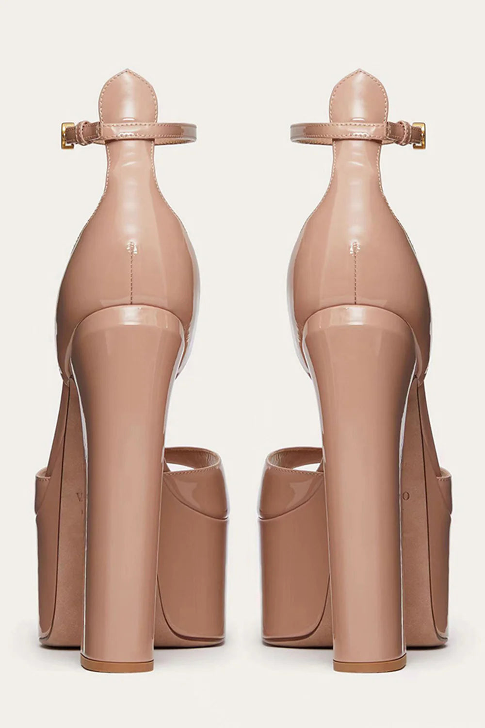 Open Toe Chunky High Heel Sandals Nude Patent Platform High Heels with Ankle Strap