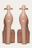 Open Toe Chunky High Heel Sandals Nude Patent Platform High Heels with Ankle Strap
