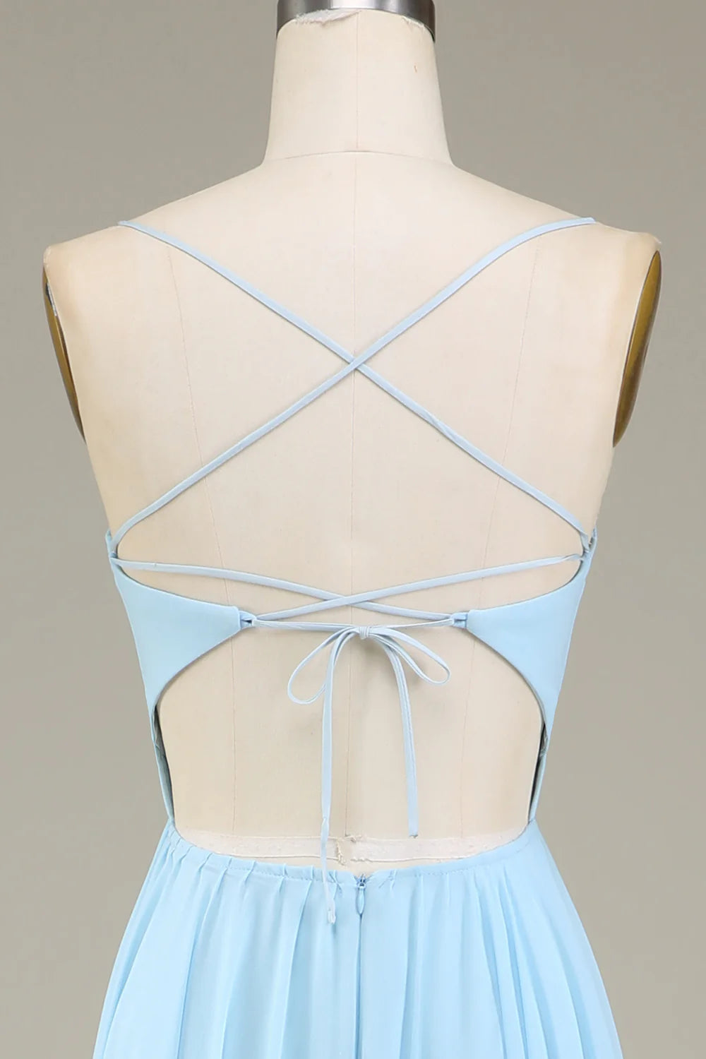 Sky Blue A Line Spaghetti Straps Chiffon Long Bridesmaid Dress
