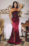 Stetson Sequin Satin Strapless Gown With Choker
