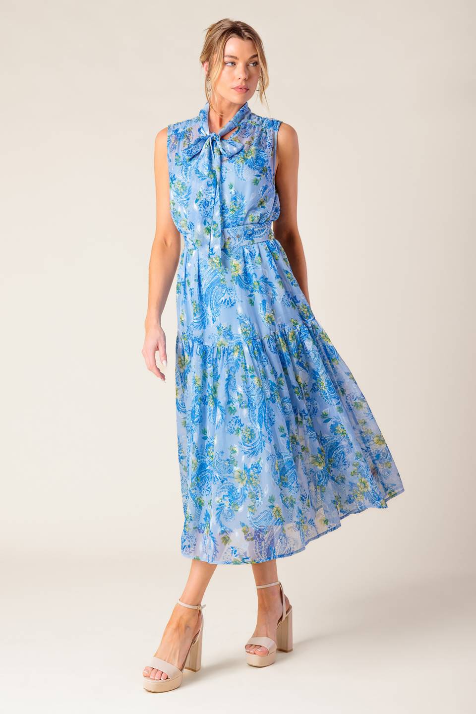 EVER AFTER BOW TIE MIDI DRESS POWDER BLUE