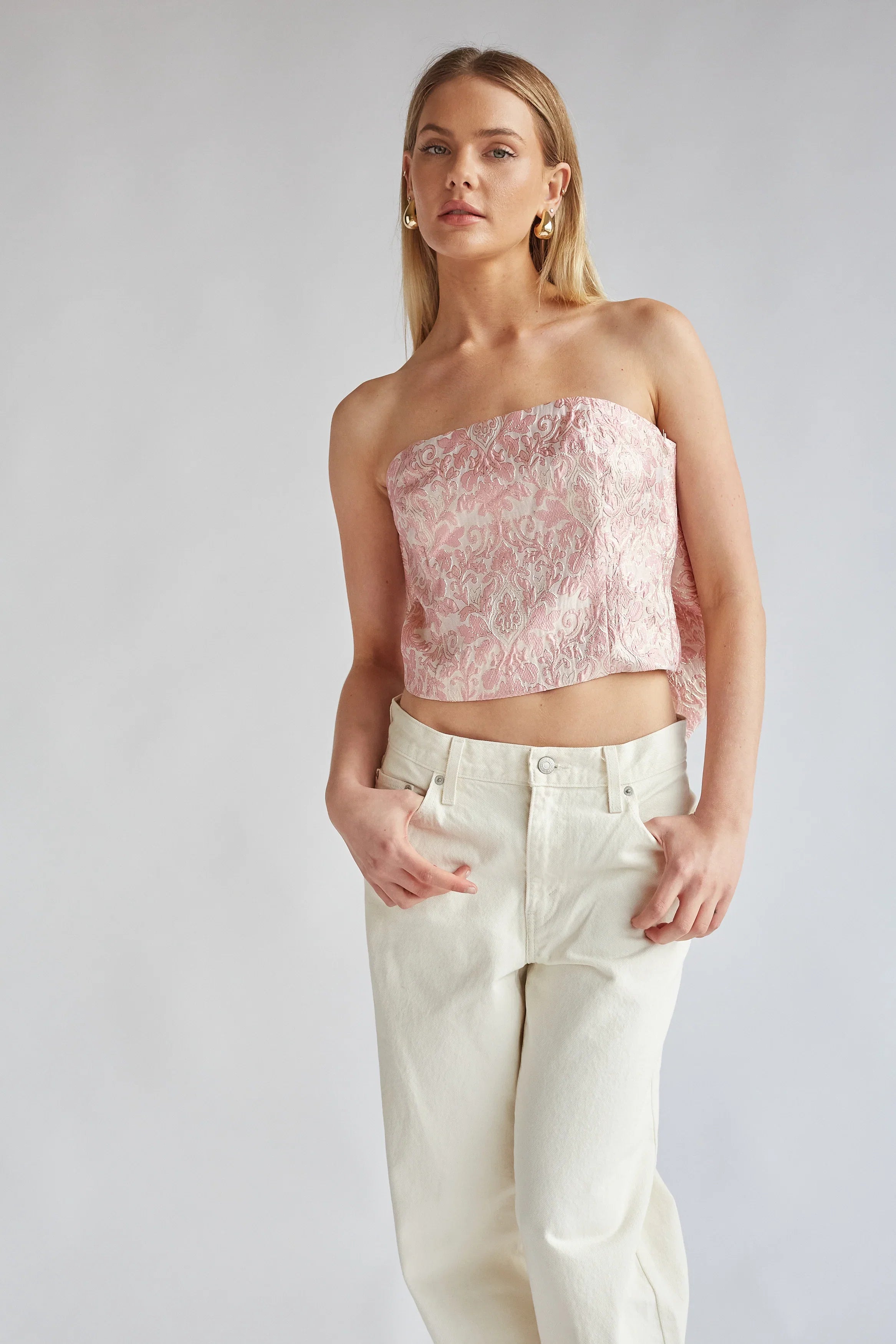 Sabrina Strapless Jacquard Bow Top