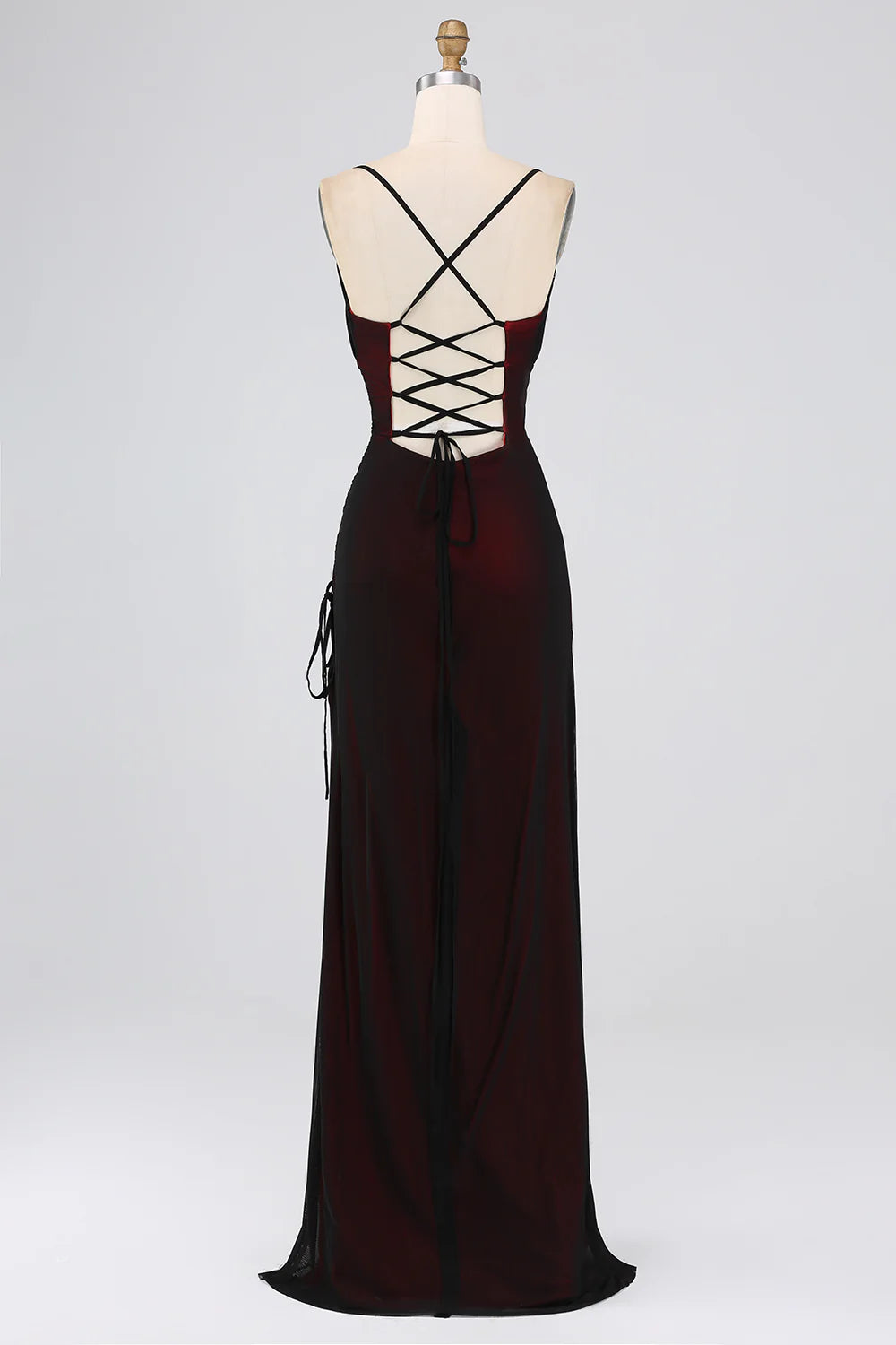 Black Pink Sheath Spaghetti Straps Floor Length Bridesmaid Dress With Elasticity