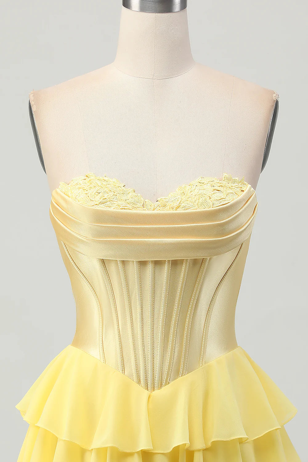 Yellow A line Sweetheart Corset Tiered Short Homecoming Dress