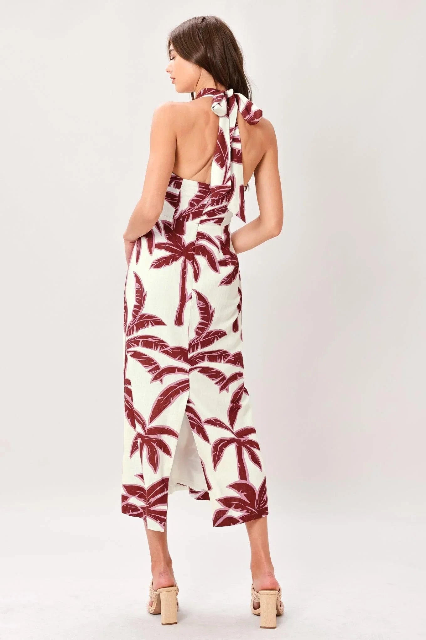 PALM SIREN TROPICAL PRINT MIDI DRESS