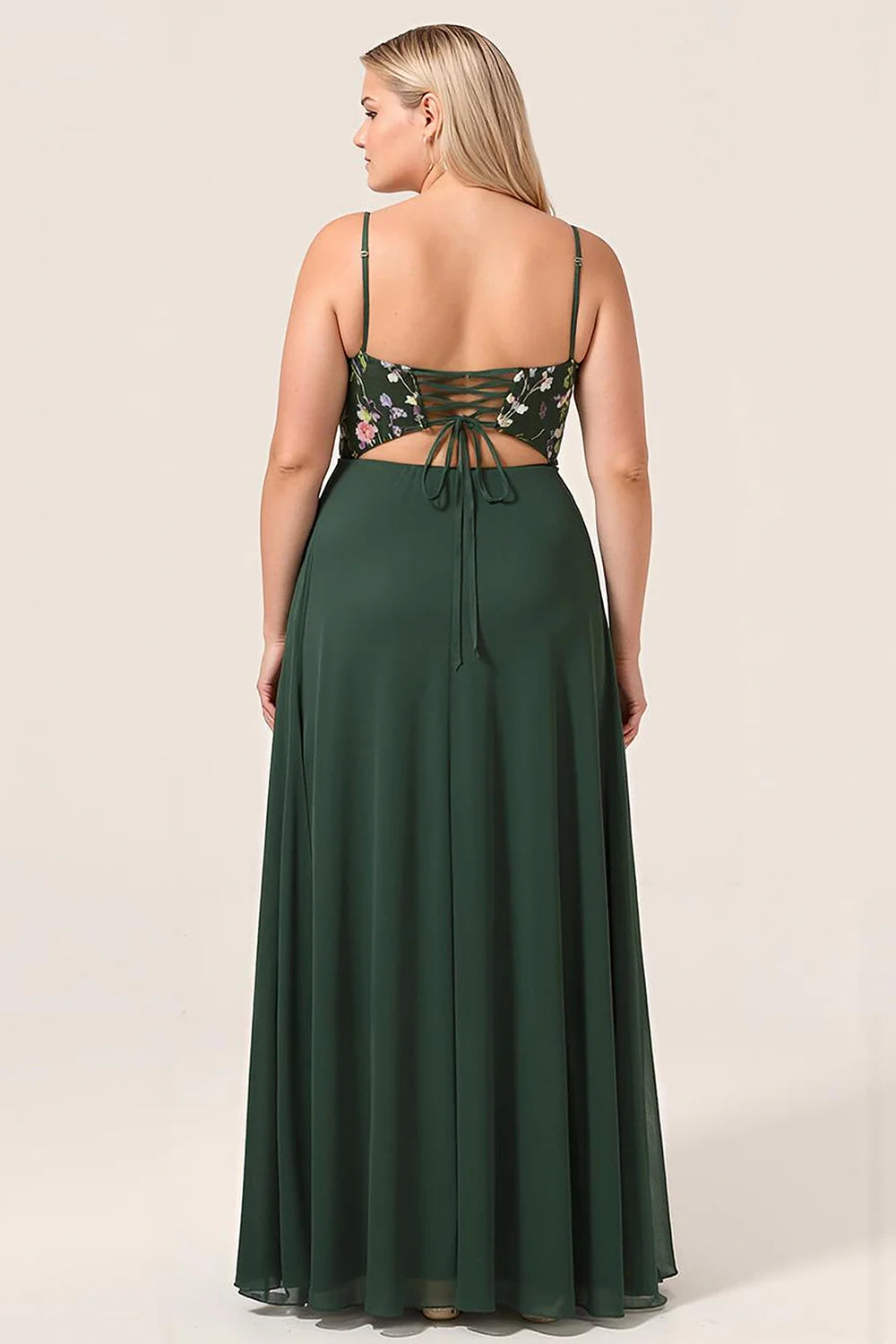 Dark Green A Line Spaghetti Straps Plus Size Chiffon Bridesmaid Dress with 3D Flowers