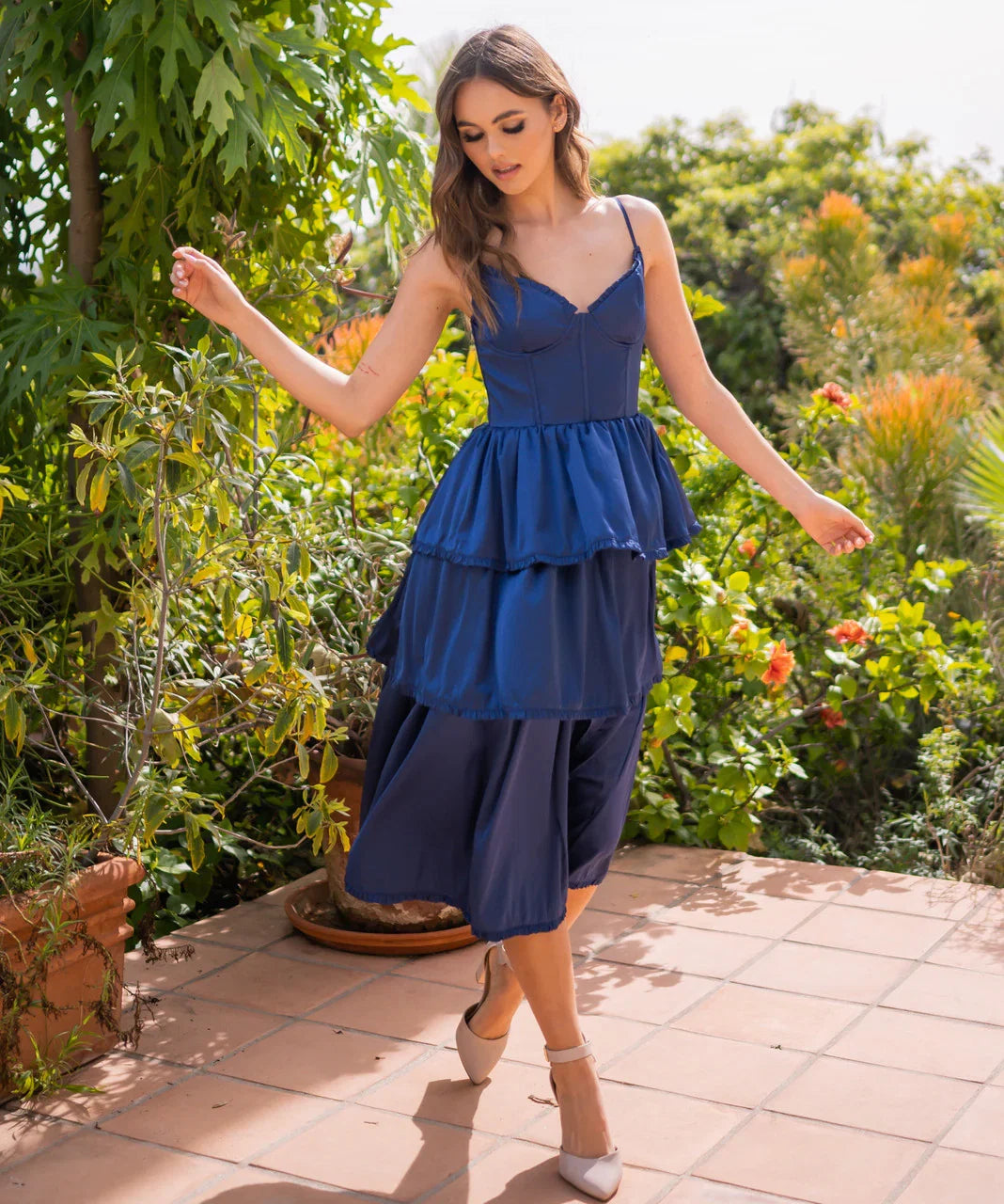 Maeve Corset Midi Dress Navy