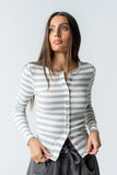 Mia Button Up Top in Striped Grey