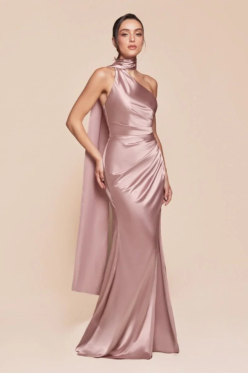 BRYCE GOWN ONE SHOULDER LUXE SATIN DRESS