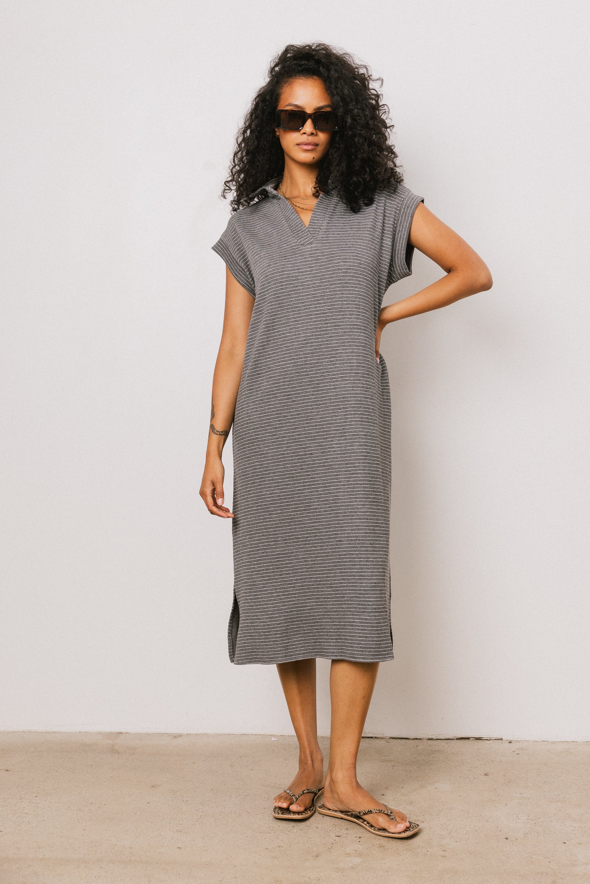 Elisa Striped Maxi Dress in Grey FINAL SALE