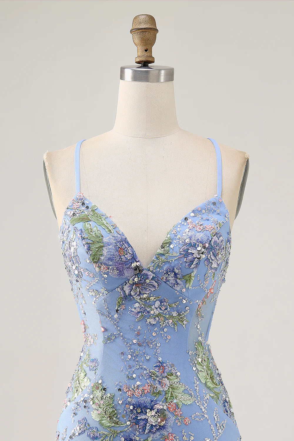 Peacock Floral Tight Spaghetti Straps Short Homecoming Dress with Sequins