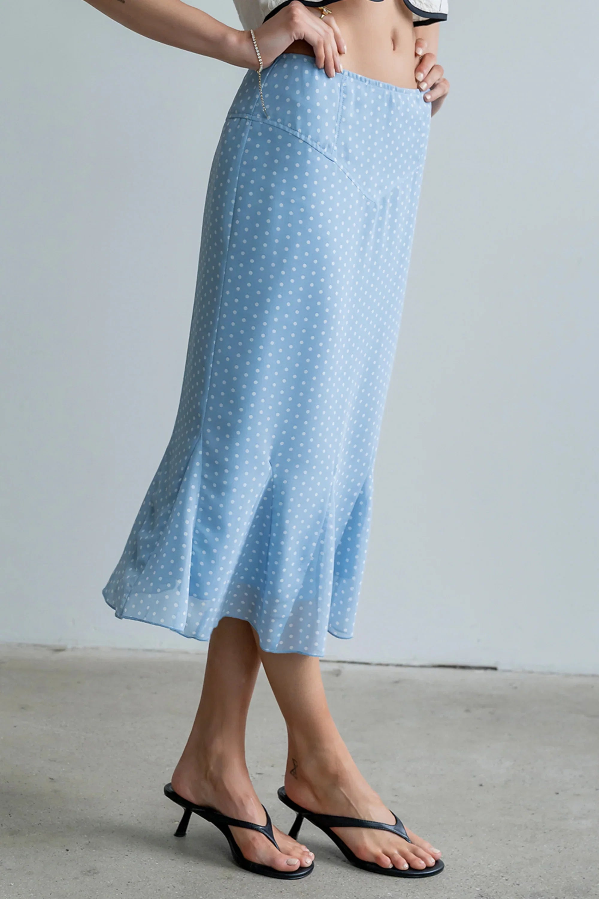 Gigi Polka Dot Midi Skirt in Blue