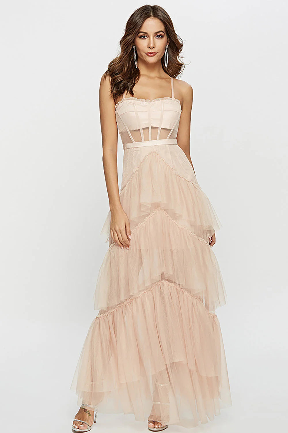 Black Corset Asymmetrical Tulle Maxi Dress