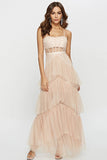 Black Corset Asymmetrical Tulle Maxi Dress