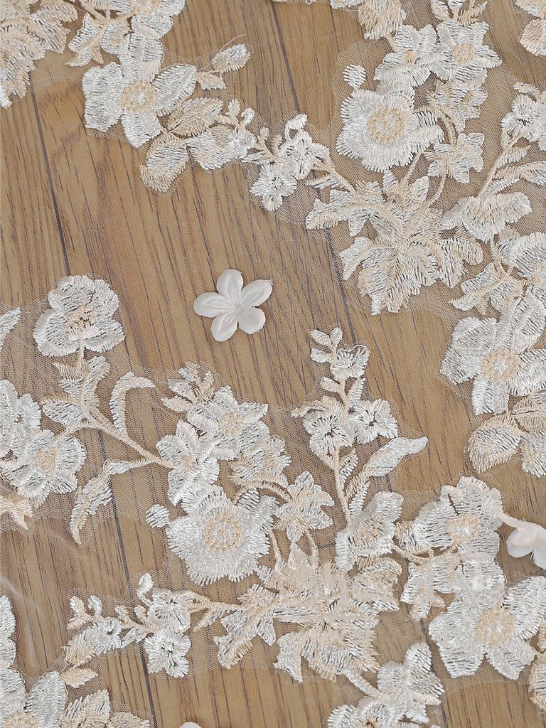 Ombre Champagne Floral Lace Ivory Cathedral Veil with Blusher Bridal Veil Wedding Veil
