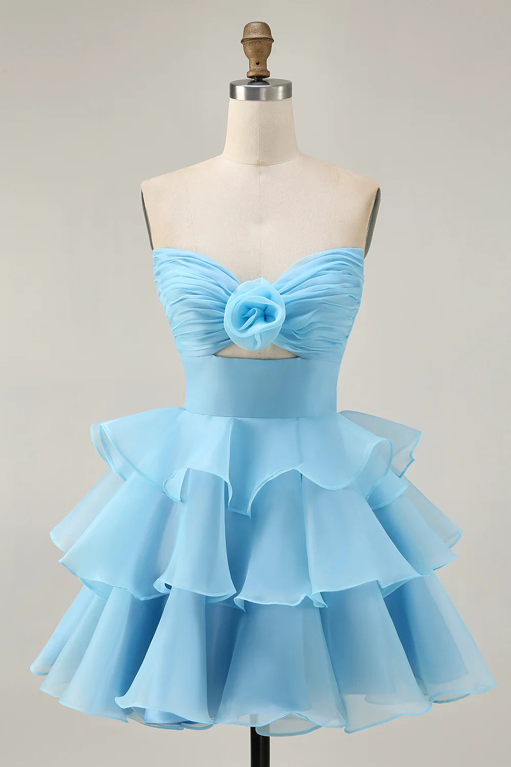 Cute Blush A Line Strapless Ruffled Homecoming Dress with 3D Flower