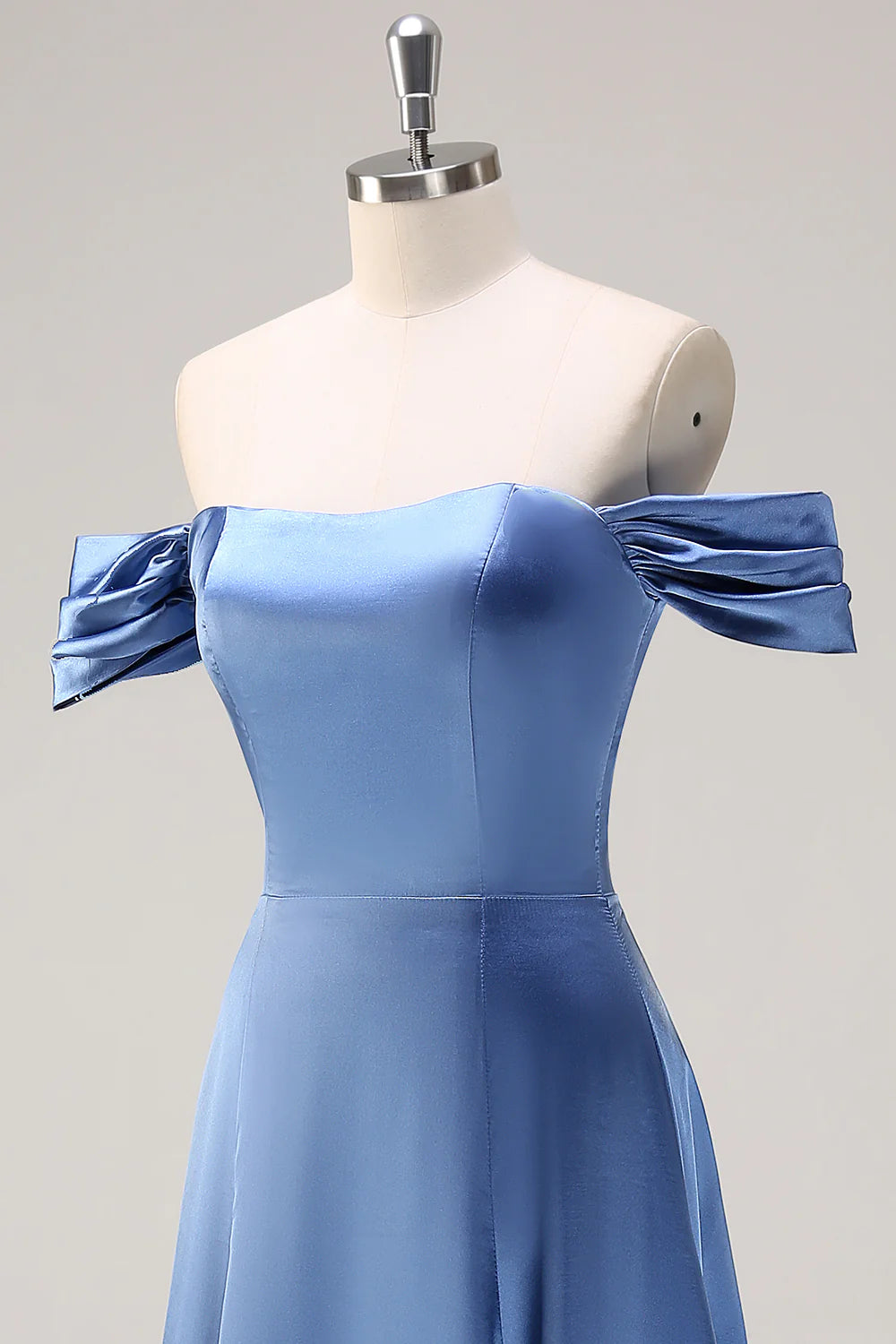 Dusty Blue A Line Off The Shoulder Ruched Long Bridesmaid Dress