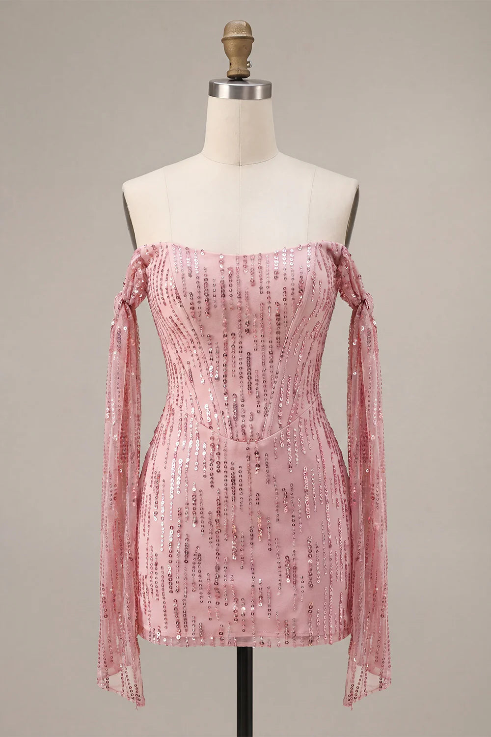 Sparkly Champagne Off the Shoulder Bodycon Homecoming Dress